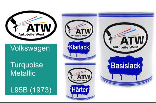 Volkswagen, Turquoise Metallic, L95B (1973): 1L Lackdose + 1L Klarlack + 500ml Härter - Set, von ATW Autoteile West.